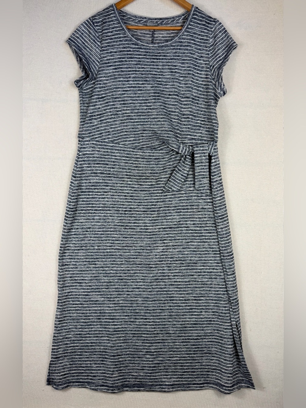 T by Talbots Striped Tie Waist Midi Dress Blue White Short Sleeve XL Petite